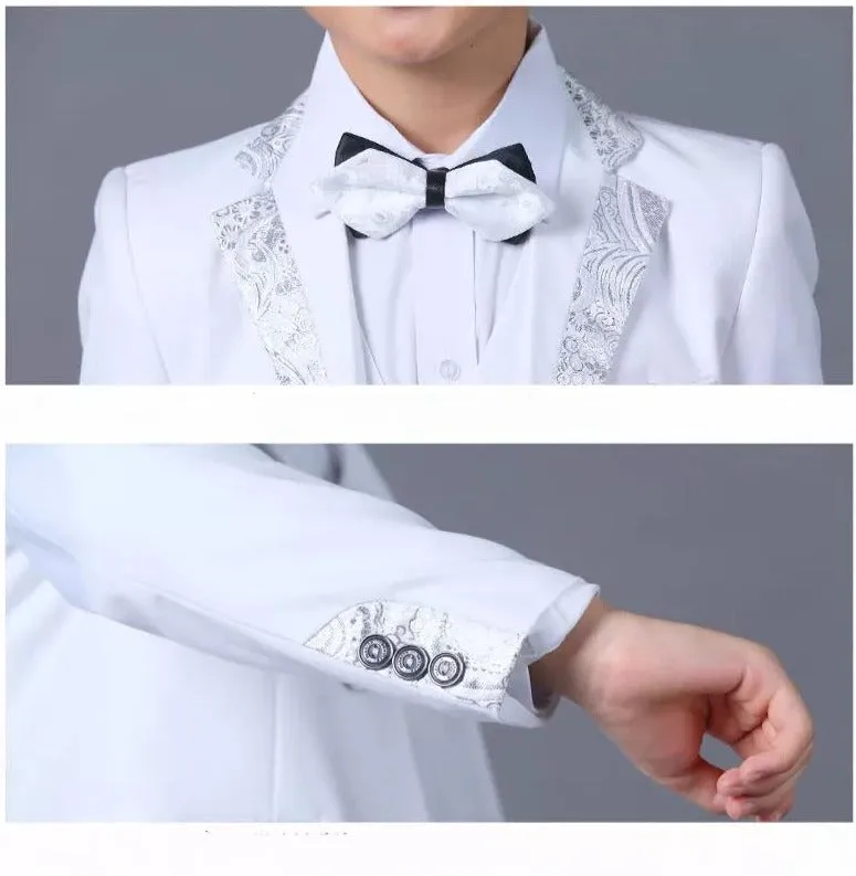 Boys Classic white  wedding Tuxedo ring bearer  print wedding suit